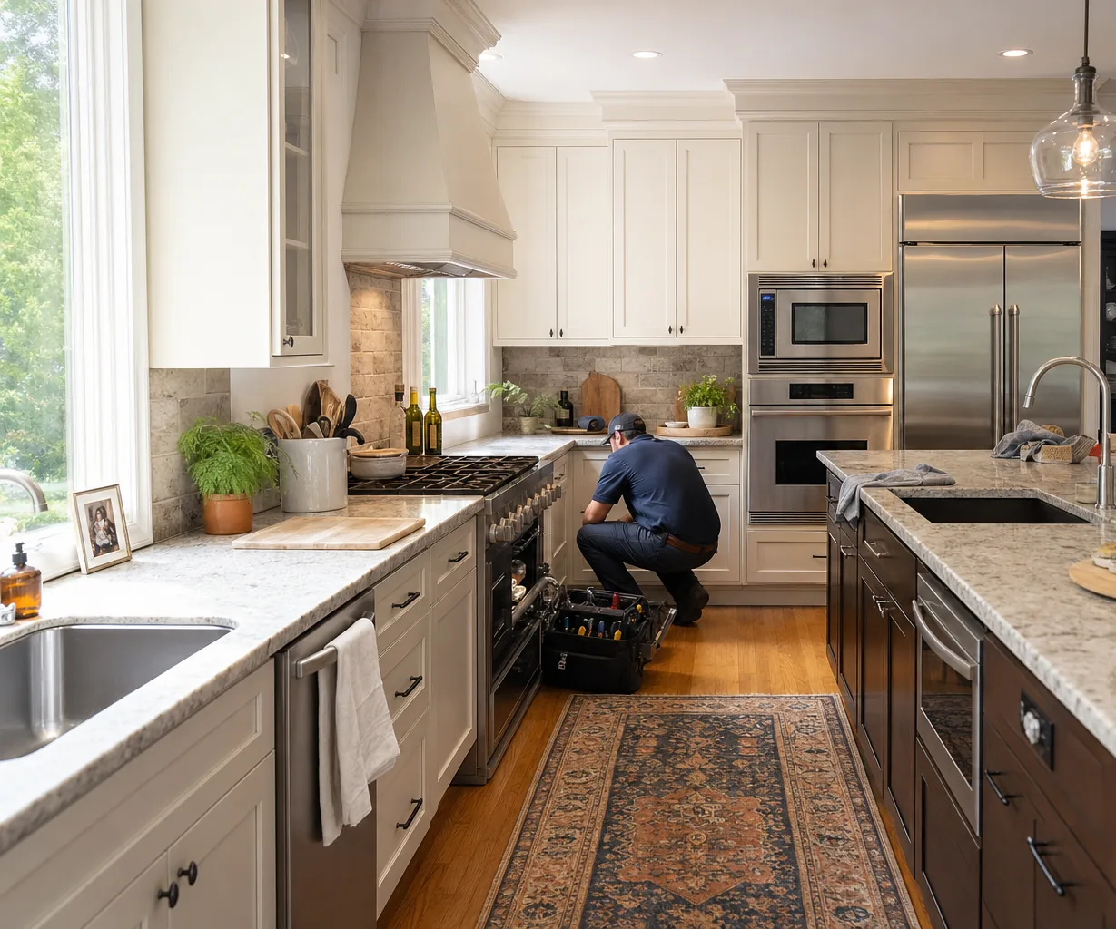 A luxury kitchen with built-in stainless appliances on a same-day visit